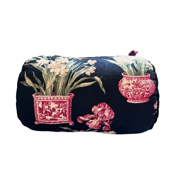 Vintage Chinoiserie Floral Neckroll Throw Pillow - Picture 2 of 7